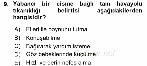 Afet Tıbbı ve Yönetim İlkeleri 2017 - 2018 Dönem Sonu Sınavı 9.Soru Afet Tıbbı ve Yönetim İlkeleri 2017 - 2018 Dönem Sonu Sınavı 9.Soru
