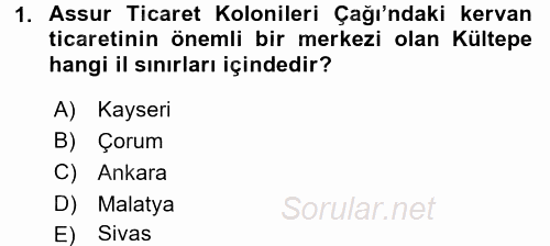 Eski Anadolu Tarihi 2017 - 2018 Ara Sınavı 1.Soru