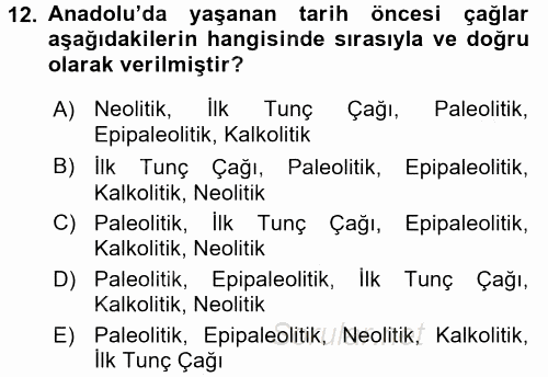 Eski Anadolu Tarihi 2017 - 2018 Ara Sınavı 12.Soru