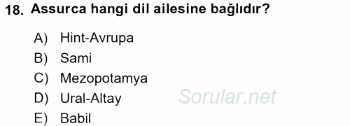 Eski Anadolu Tarihi 2017 - 2018 Ara Sınavı 18.Soru