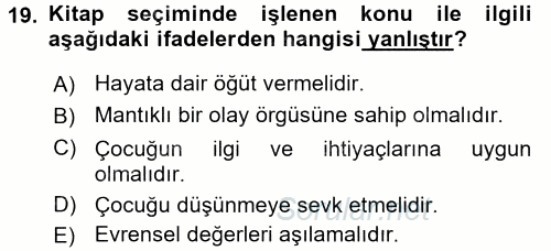 Çocuk Edebiyatı Ve Medya 2017 - 2018 Ara Sınavı 19.Soru