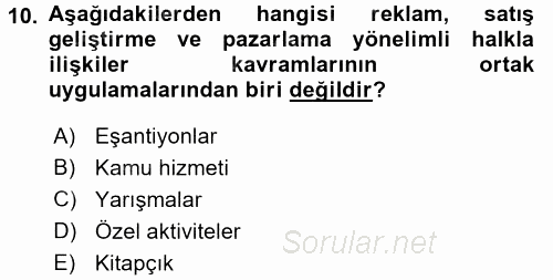 Halkla İlişkiler Uygulamaları ve Örnek Olaylar 2015 - 2016 Ara Sınavı 10.Soru