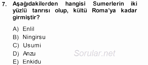 Mitoloji ve Din 2013 - 2014 Dönem Sonu Sınavı 7.Soru