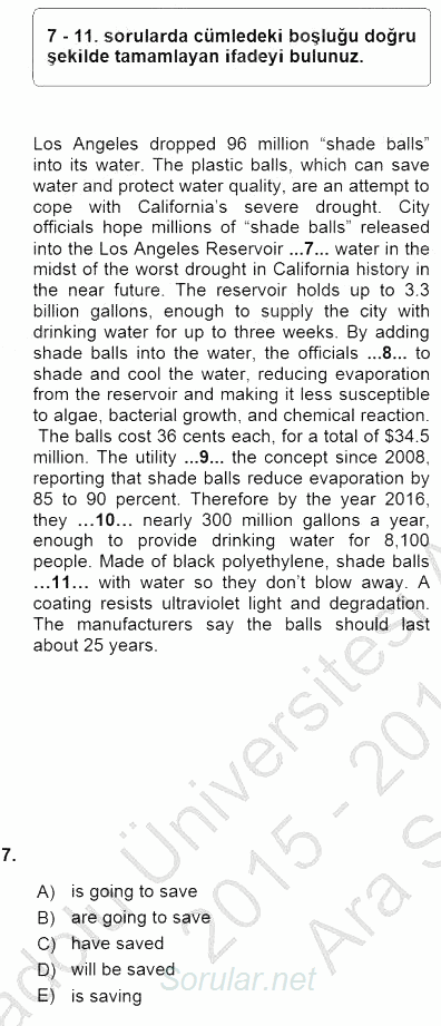 Bağlamsal Dilbilgisi 1 2015 - 2016 Ara Sınavı 7.Soru