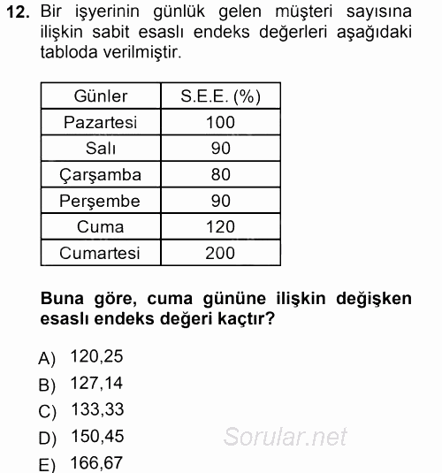 İstatistik 2013 - 2014 Tek Ders Sınavı 12.Soru