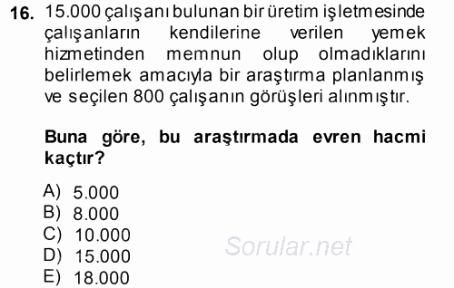 İstatistik 2013 - 2014 Tek Ders Sınavı 16.Soru