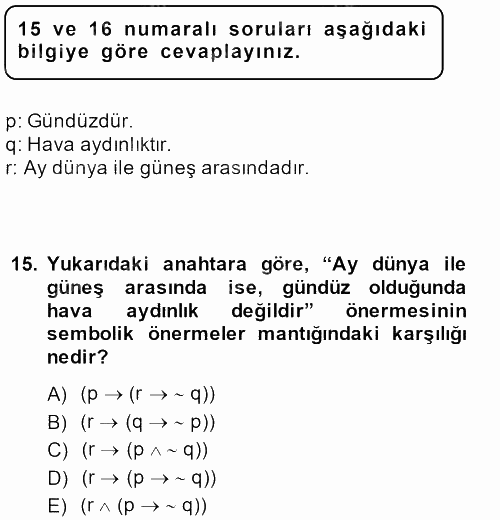 Sembolik Mantık 2013 - 2014 Ara Sınavı 15.Soru