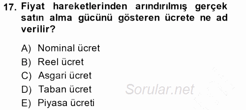 İktisada Giriş 2014 - 2015 Ara Sınavı 17.Soru