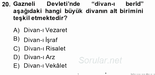 İlk Müslüman Türk Devletleri 2014 - 2015 Dönem Sonu Sınavı 20.Soru