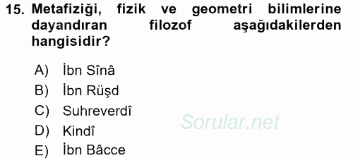 İslam Tarihi ve Medeniyeti 2 2015 - 2016 Dönem Sonu Sınavı 15.Soru