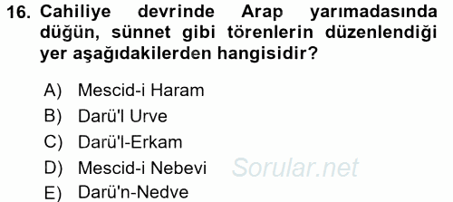 İslam Tarihi ve Medeniyeti 2 2015 - 2016 Dönem Sonu Sınavı 16.Soru