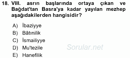 İslam Tarihi ve Medeniyeti 2 2015 - 2016 Dönem Sonu Sınavı 18.Soru