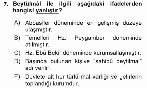 İslam Tarihi ve Medeniyeti 2 2015 - 2016 Dönem Sonu Sınavı 7.Soru