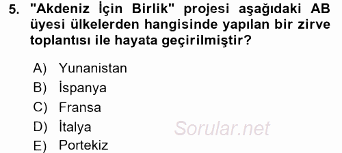 Avrupa Birliği 2017 - 2018 3 Ders Sınavı 5.Soru