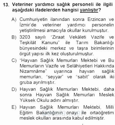 Veteriner Hizmetleri Mevzuatı ve Etik 2012 - 2013 Ara Sınavı 13.Soru