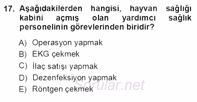 Veteriner Hizmetleri Mevzuatı ve Etik 2012 - 2013 Ara Sınavı 17.Soru