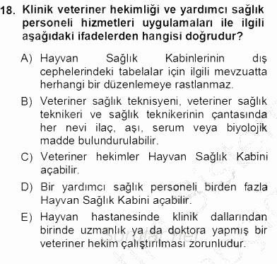 Veteriner Hizmetleri Mevzuatı ve Etik 2012 - 2013 Ara Sınavı 18.Soru