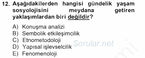 Modern Sosyoloji Tarihi 2012 - 2013 Dönem Sonu Sınavı 12.Soru