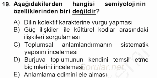 Modern Sosyoloji Tarihi 2012 - 2013 Dönem Sonu Sınavı 19.Soru