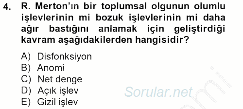 Modern Sosyoloji Tarihi 2012 - 2013 Dönem Sonu Sınavı 4.Soru