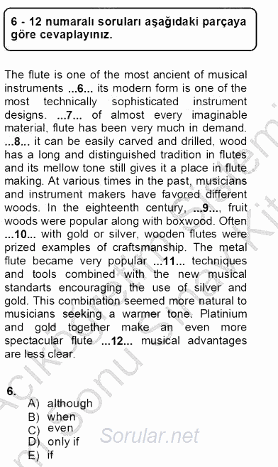 Bağlamsal Dilbilgisi 4 2012 - 2013 Dönem Sonu Sınavı 6.Soru