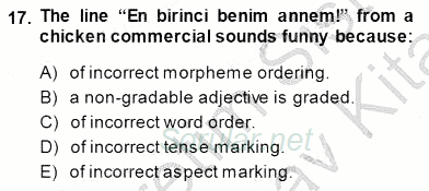 Türkçe Ses Ve Biçim Bilgisi 2013 - 2014 Dönem Sonu Sınavı 17.Soru