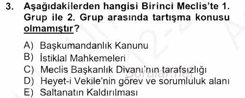 Türk Siyasal Hayatı 2012 - 2013 Ara Sınavı 3.Soru
