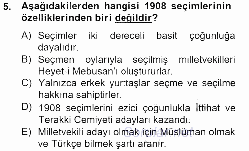 Türk Siyasal Hayatı 2012 - 2013 Ara Sınavı 5.Soru