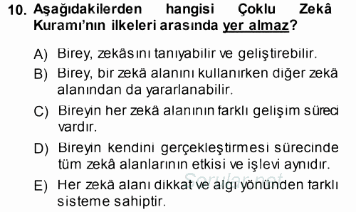 Özel Öğretim Yöntemleri 1 2014 - 2015 Tek Ders Sınavı 10.Soru