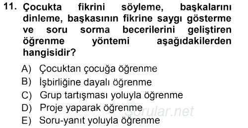 Özel Öğretim Yöntemleri 1 2014 - 2015 Tek Ders Sınavı 11.Soru