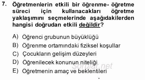 Özel Öğretim Yöntemleri 1 2014 - 2015 Tek Ders Sınavı 7.Soru