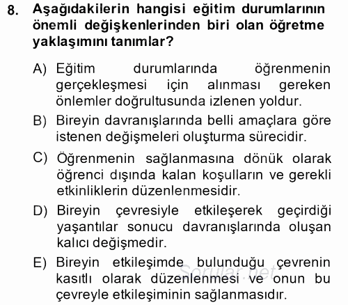 Özel Öğretim Yöntemleri 1 2014 - 2015 Tek Ders Sınavı 8.Soru
