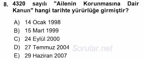 Aile Sağlığı 2015 - 2016 Ara Sınavı 8.Soru