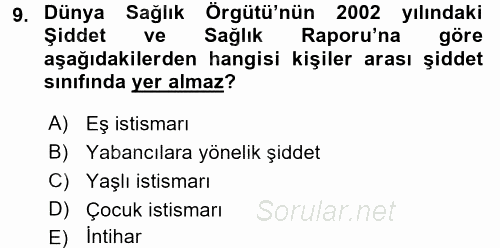 Aile Sağlığı 2015 - 2016 Ara Sınavı 9.Soru