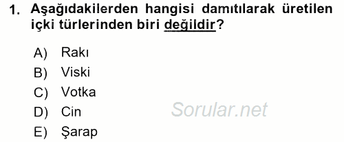 İçecek Bilgisi 2017 - 2018 Ara Sınavı 1.Soru
