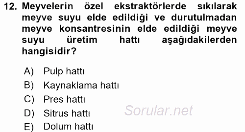 İçecek Bilgisi 2017 - 2018 Ara Sınavı 12.Soru