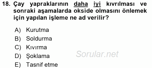 İçecek Bilgisi 2017 - 2018 Ara Sınavı 18.Soru