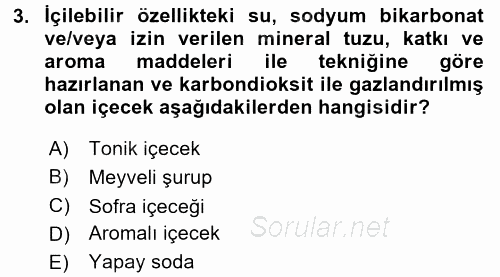 İçecek Bilgisi 2017 - 2018 Ara Sınavı 3.Soru