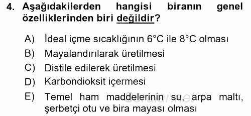 İçecek Bilgisi 2017 - 2018 Ara Sınavı 4.Soru