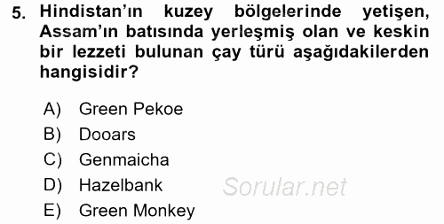İçecek Bilgisi 2017 - 2018 Ara Sınavı 5.Soru