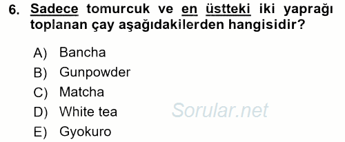 İçecek Bilgisi 2017 - 2018 Ara Sınavı 6.Soru