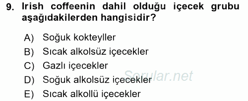 İçecek Bilgisi 2017 - 2018 Ara Sınavı 9.Soru