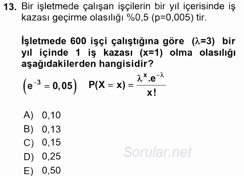 Coğrafi Bilgi Sistemleri İçin Temel İstatistik 2017 - 2018 Ara Sınavı 13.Soru