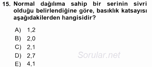 Coğrafi Bilgi Sistemleri İçin Temel İstatistik 2017 - 2018 Ara Sınavı 15.Soru