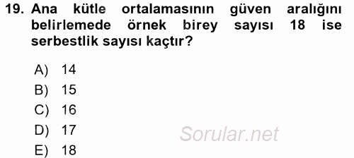 Coğrafi Bilgi Sistemleri İçin Temel İstatistik 2017 - 2018 Ara Sınavı 19.Soru