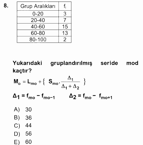 Coğrafi Bilgi Sistemleri İçin Temel İstatistik 2017 - 2018 Ara Sınavı 8.Soru