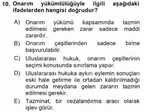 Uluslararası Hukuk 2 2015 - 2016 Dönem Sonu Sınavı 10.Soru