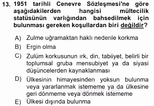 Uluslararası Hukuk 2 2015 - 2016 Dönem Sonu Sınavı 13.Soru