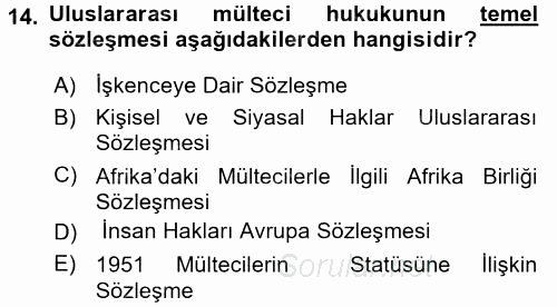 Uluslararası Hukuk 2 2015 - 2016 Dönem Sonu Sınavı 14.Soru