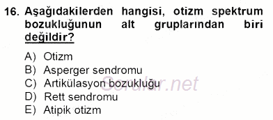 Özel Eğitim 2013 - 2014 Dönem Sonu Sınavı 16.Soru